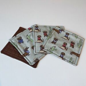 Handmade Quilted Western Cowboy Dachshund Quilted Coasters